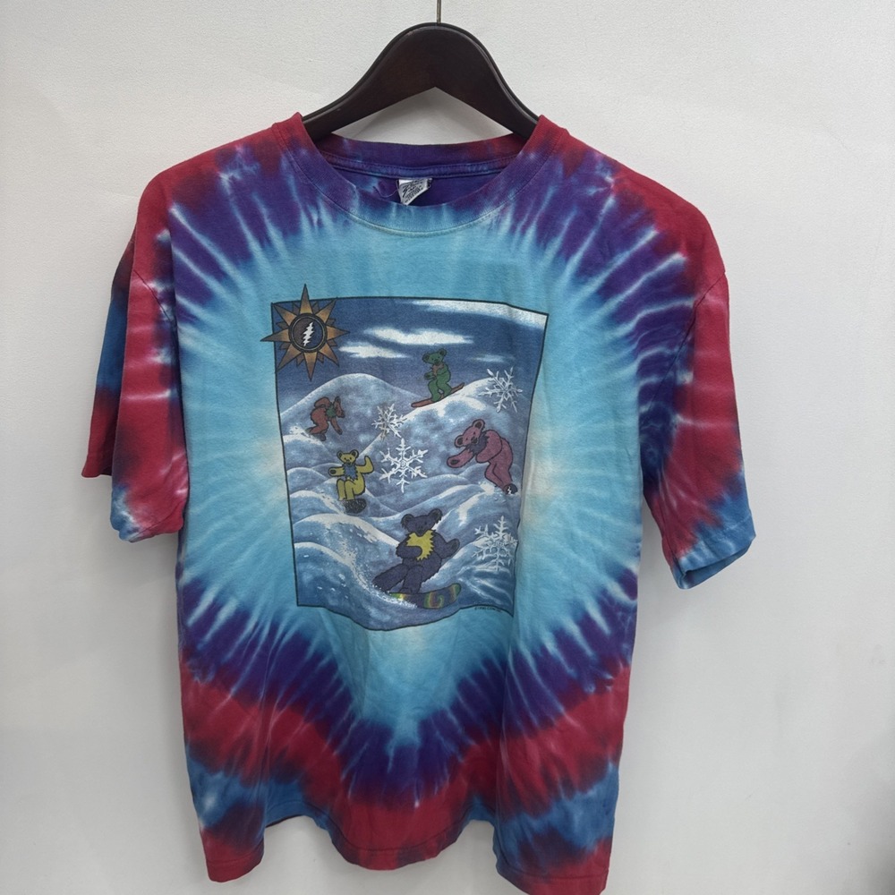 Vintage 90's Grateful Dead Snowboard Bears Tie Dye Single Stitch T-shirt